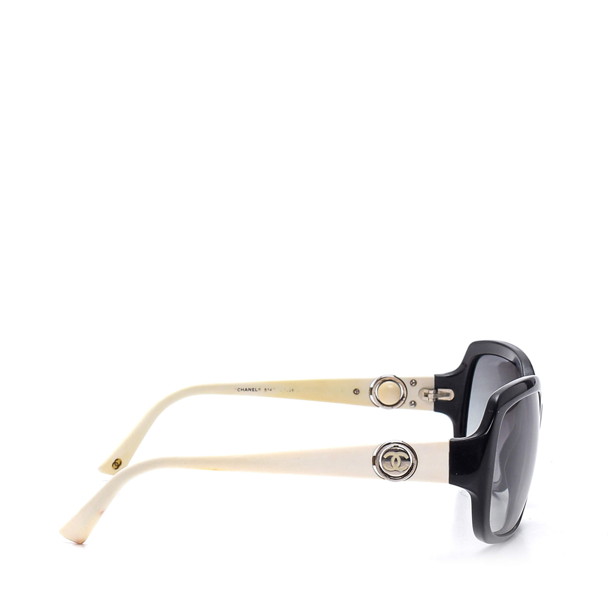 Chanel - Black Acetate and White CC Logo Sunglasses 